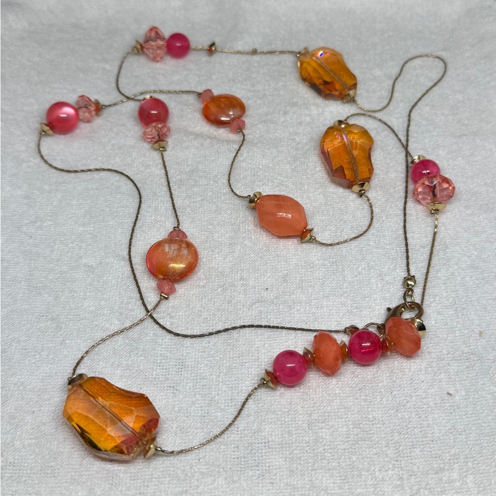 Elegant Pink and Orange Beaded Necklace